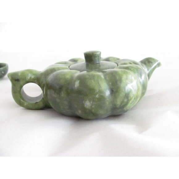 Vintage Asian Jade Teapot Cups and Tray Set in Original Box - Picture 10 of 16